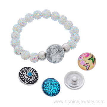 Colorful Shamballa Beads Noosa Snap Bracelet With DIY Button